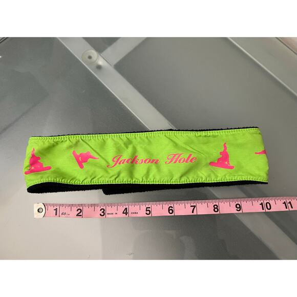 Digme vintage jackson hole wyoming headband fleece lined snowboard neon green